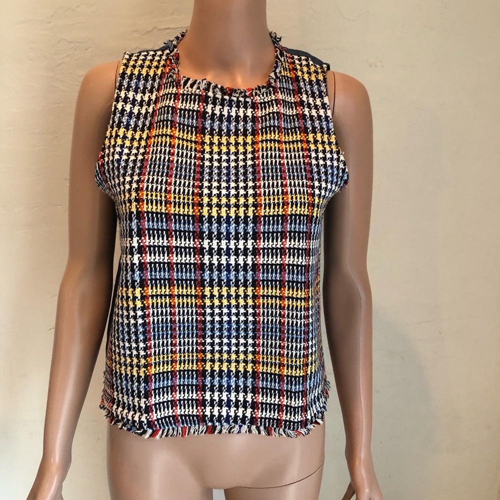 Zara Contrasting Tweed Houndstooth Blue Multicolored Tank-Top Women’s Size S